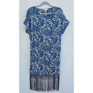 Michael Kors Dress Womens Size XL Blue Black Kathumar Paisley Fringe Batik